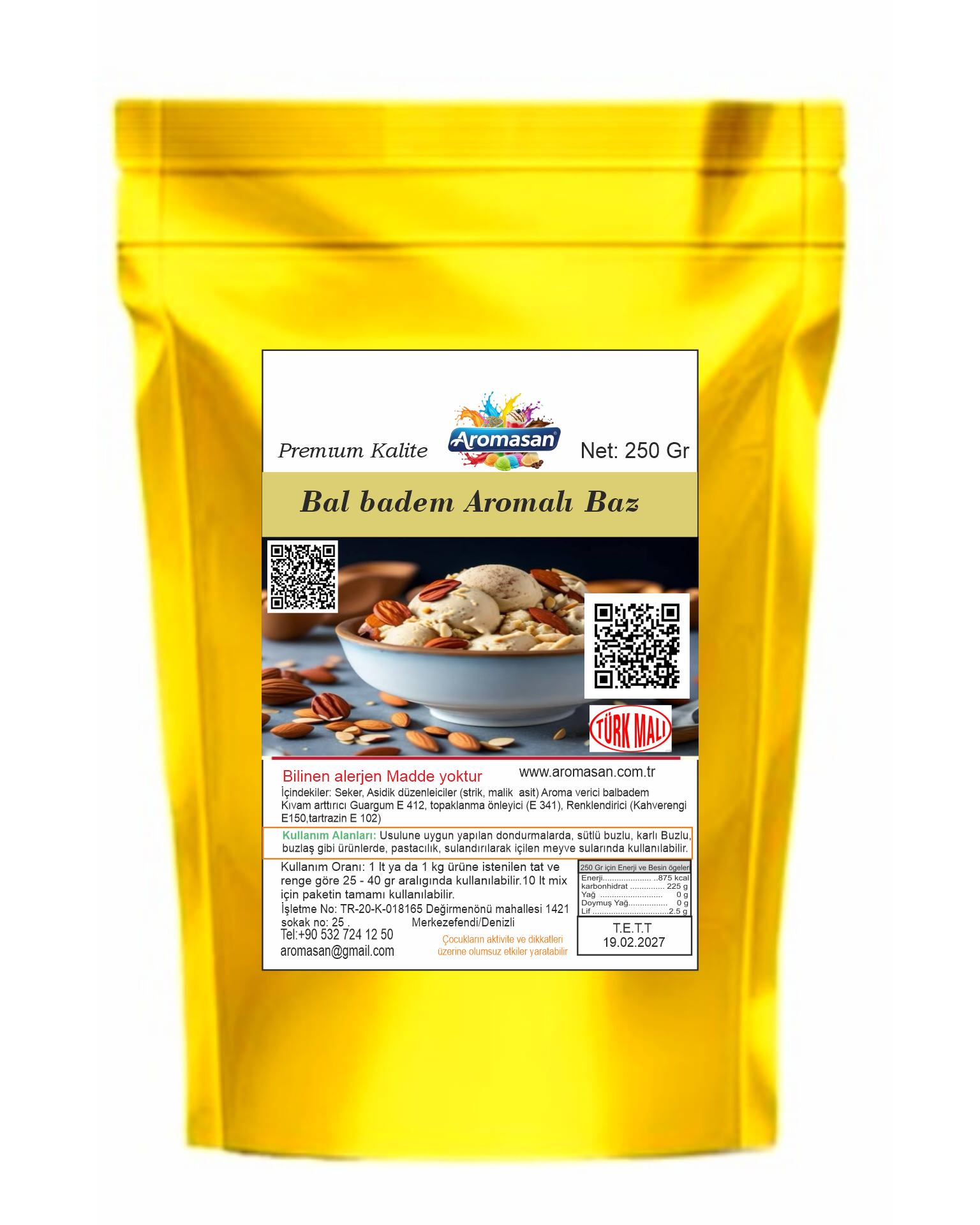Bal badem Aromalı  Dondura Bazı 250 gr