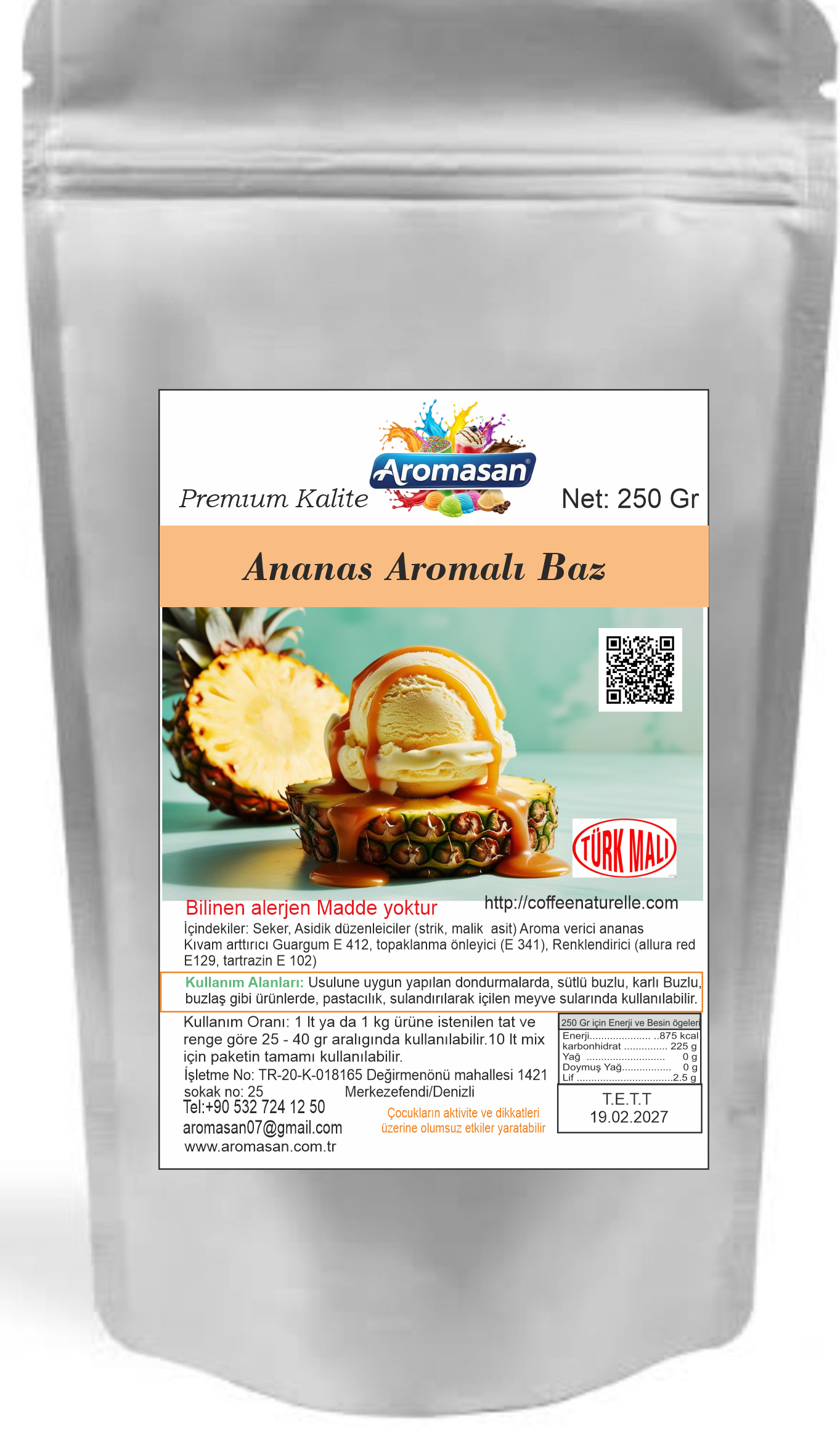 Ananas Aromalı Dondurma Bazı 250 gr