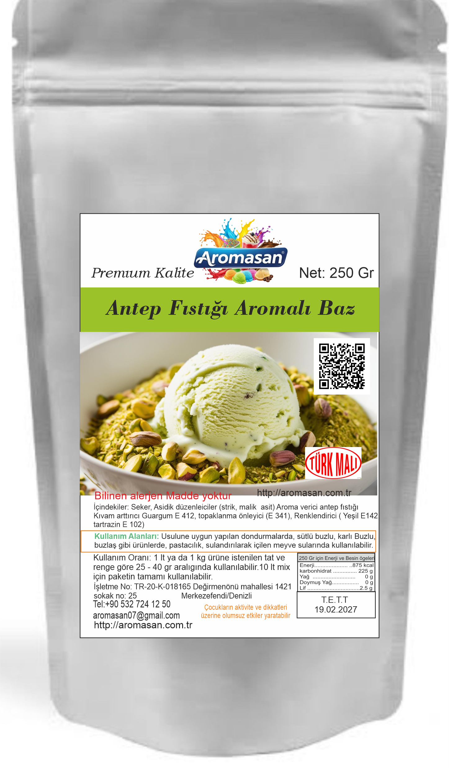 Antep Fıstıklı Dondurma Bazı 250 gr