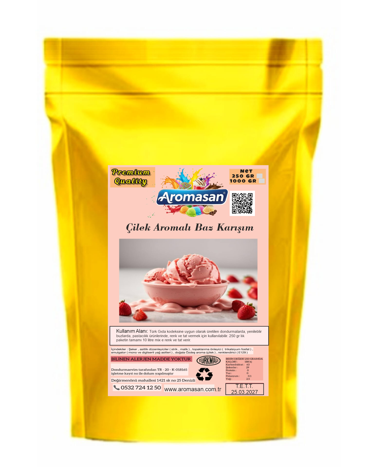 Çilek Aromalı Dondurma (bazı)Tozu 250 gr