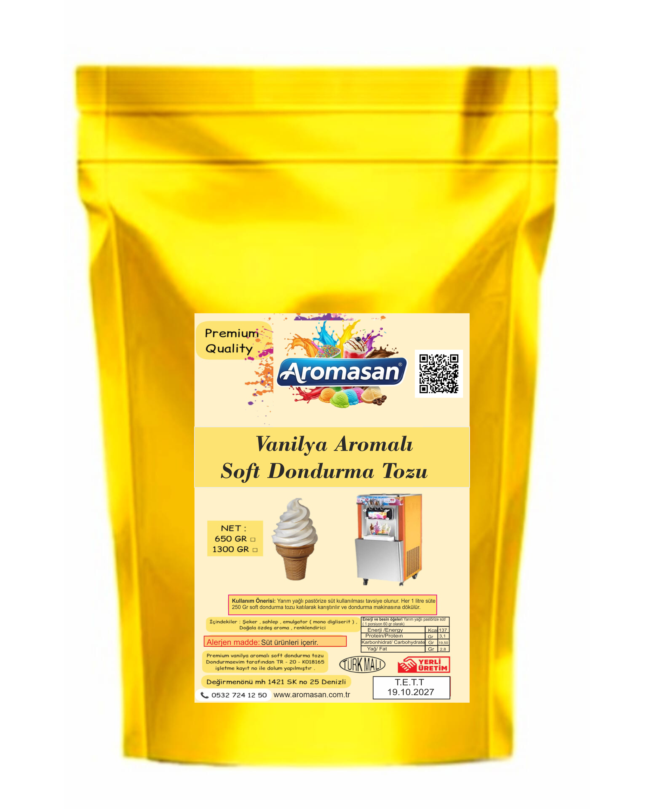 Soft Dondurma Tozu 1300 gr – Vanilya Aromalı