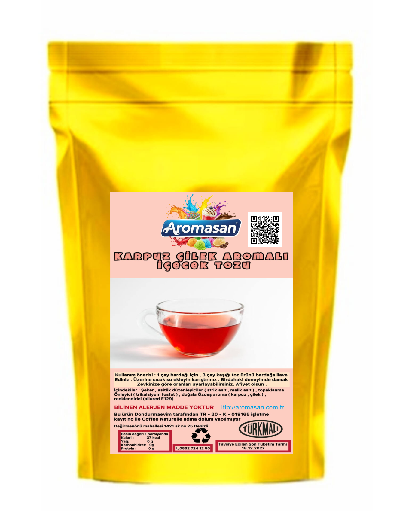 Aromasan Karpuz Çilek Aromalı İçecek Tozu (Oralet) 1 kg