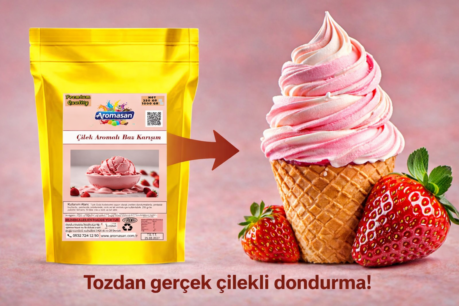 Çilek Aromalı Dondurma ve Sorbe Bazı (250 gr)
