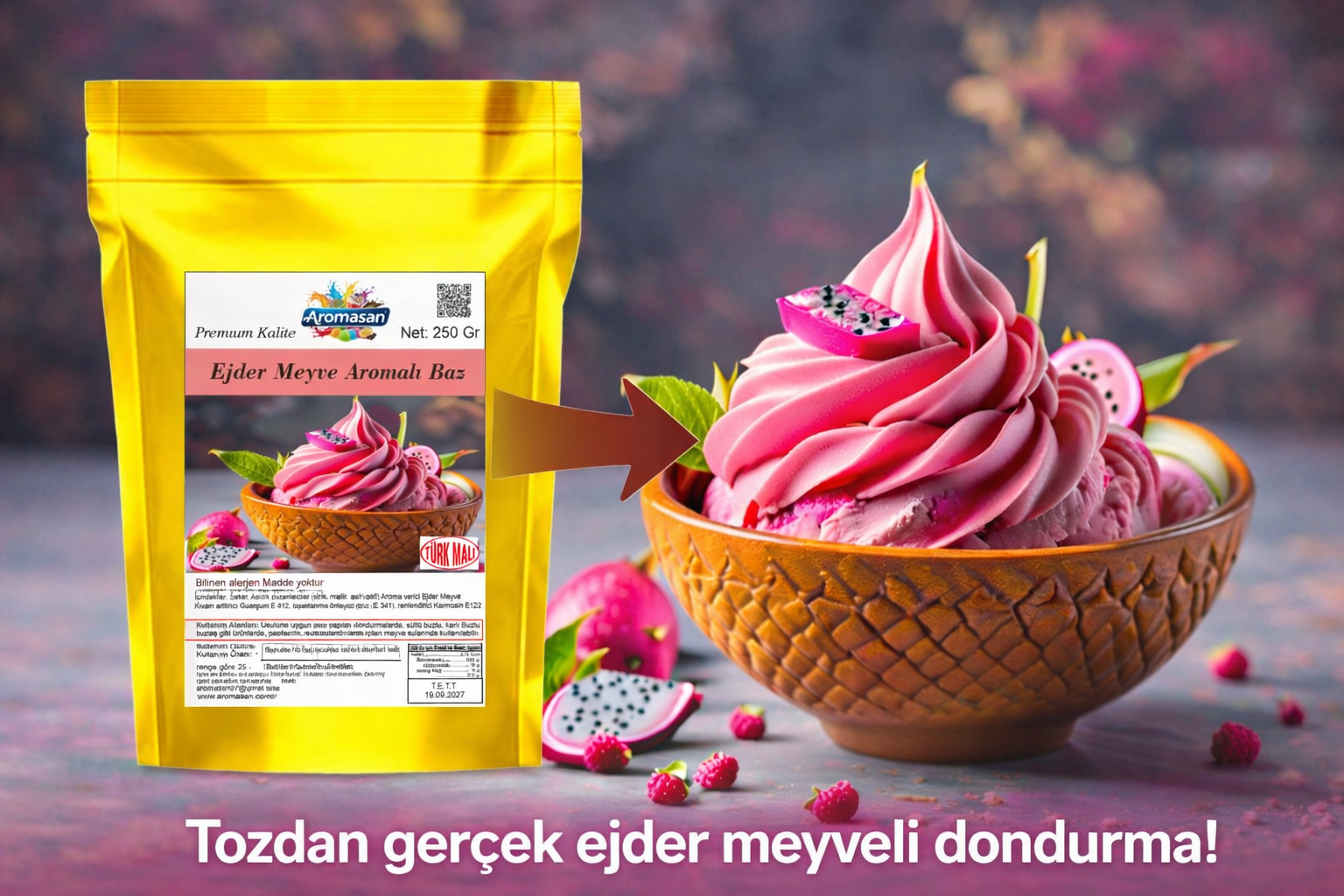 Ejder Meyvesi (Pitaya) Aromalı Dondurma ve Sorbe Bazı (250 gr)