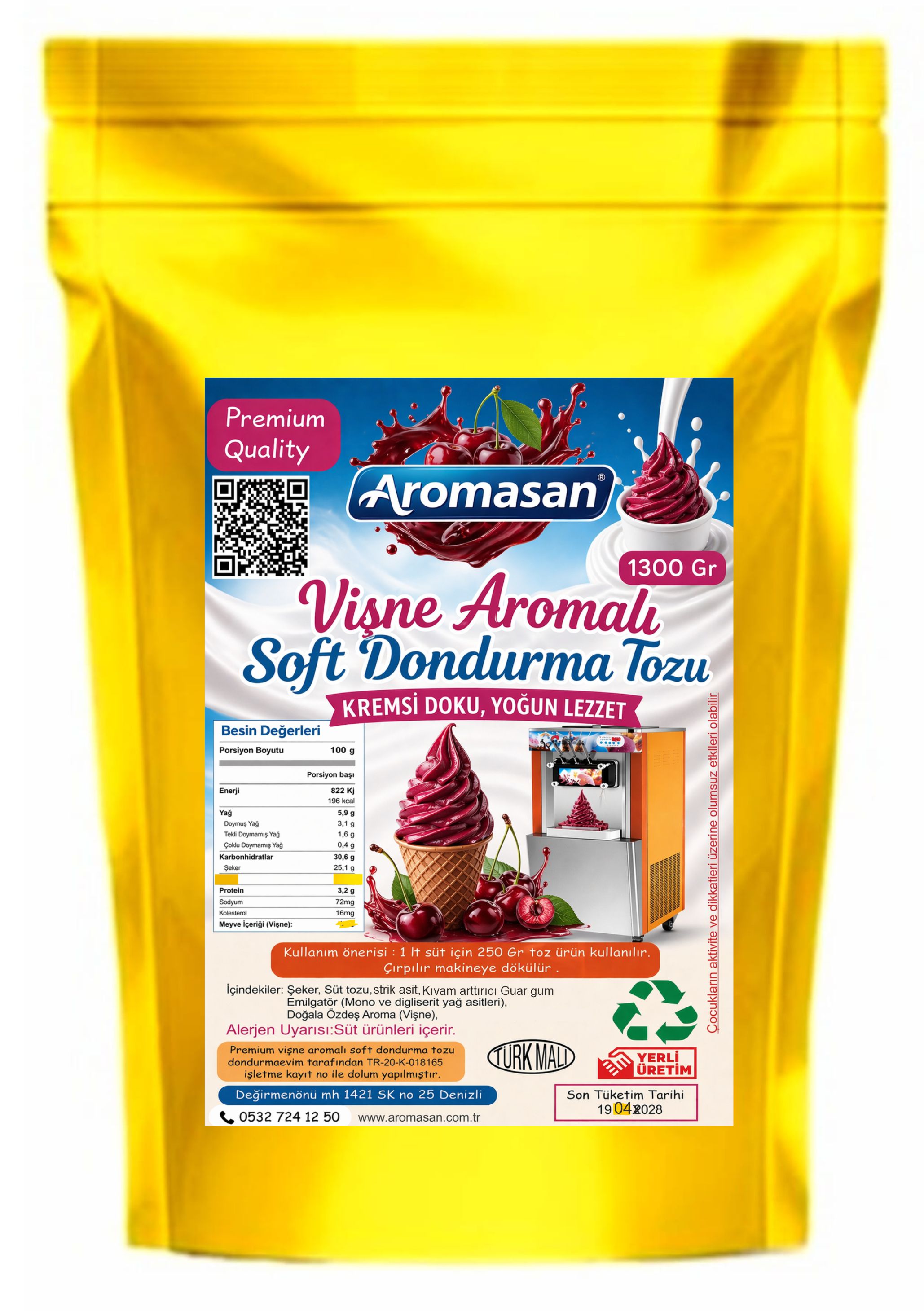 Vişne Aromalı Soft Dondurma Tozu 1300 gr  – Yoğun Meyve Lezzeti