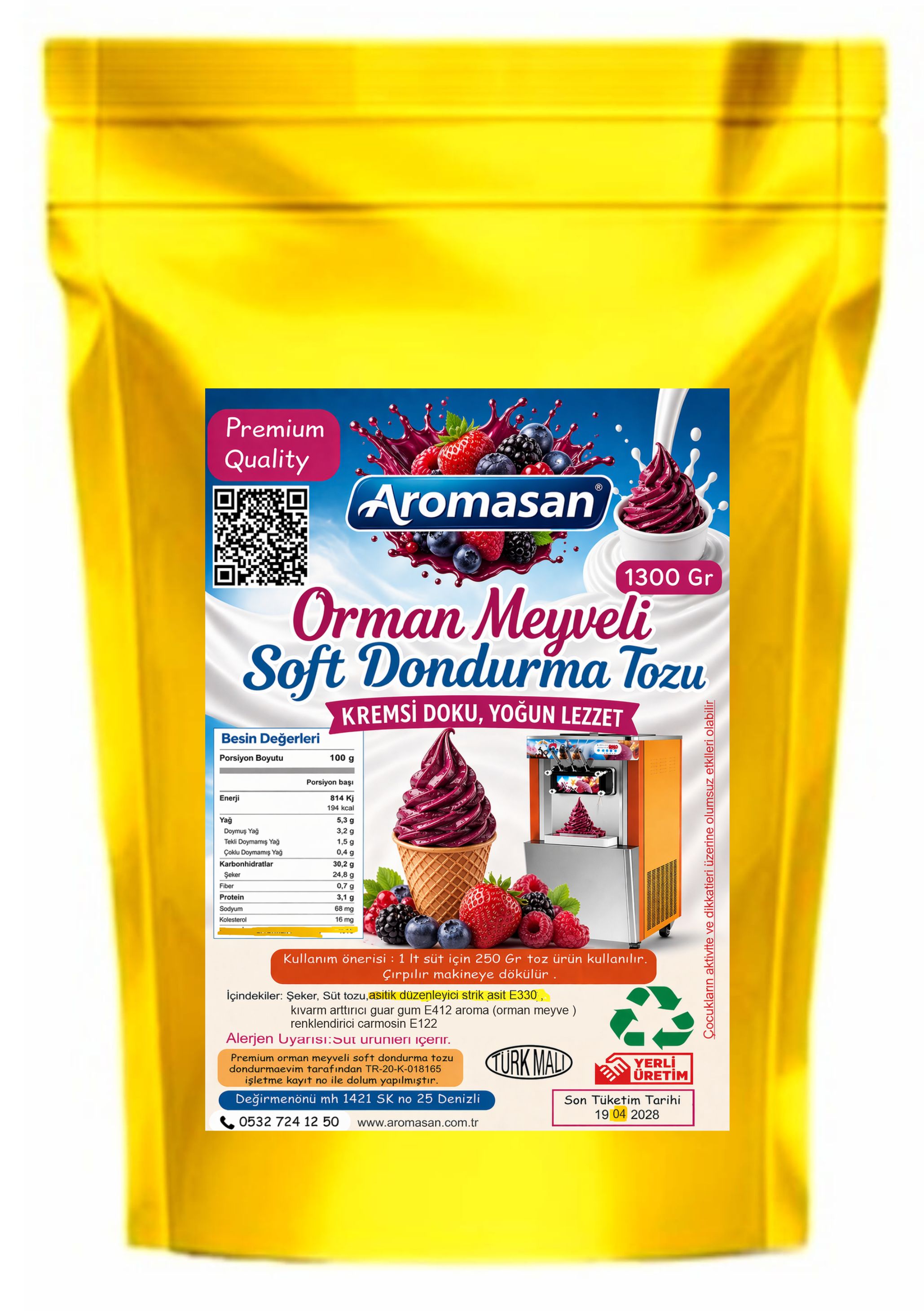 Orman Meyveli Soft Dondurma Tozu 1300 gr  – Doğal Meyve Karışımı