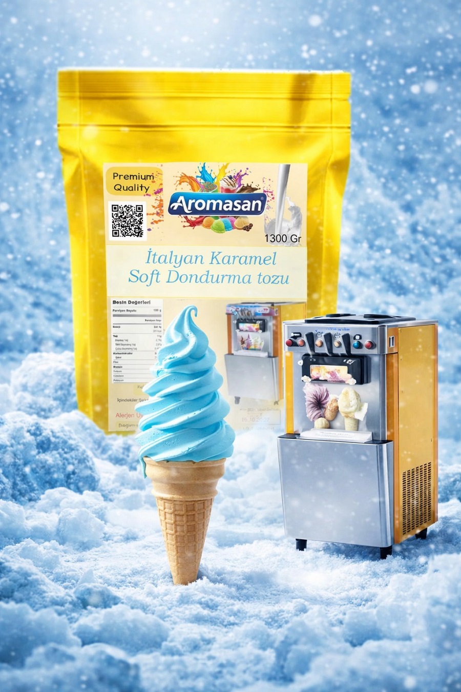 İtalyan Karamel Aromalı Soft Dondurma Tozu 1300 gr– Mavi Renkli
